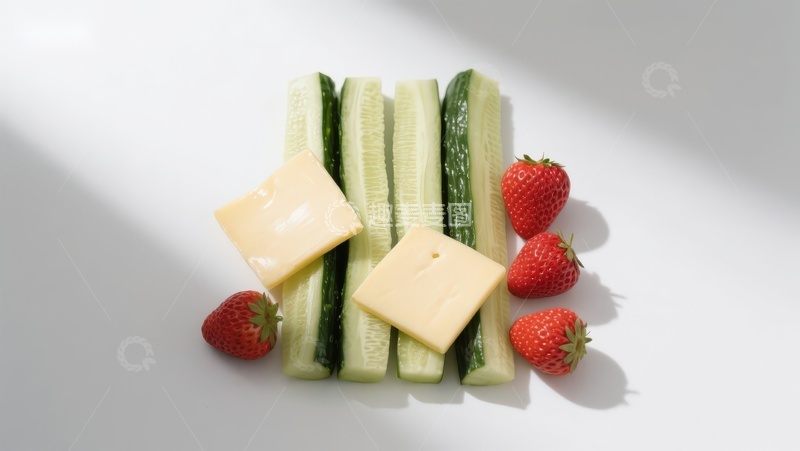 高清大图下载【趣麦麦图】黄瓜草莓奶酪组合摆盘