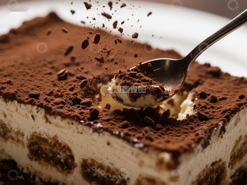 高清大图下载【趣麦麦图】提拉米苏切块，撒上可可粉