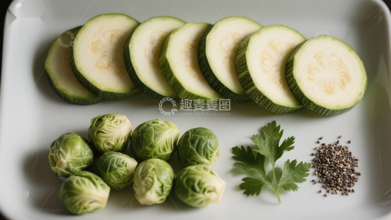 高清大图下载【趣麦麦图】切片西葫芦与抱子甘蓝食材