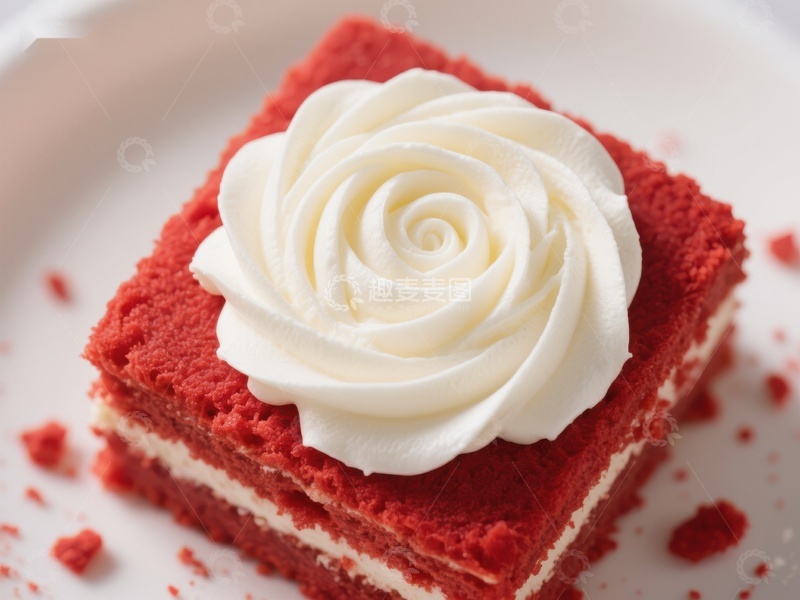 高清大图下载【趣麦麦图】红丝绒蛋糕方块配奶油玫瑰