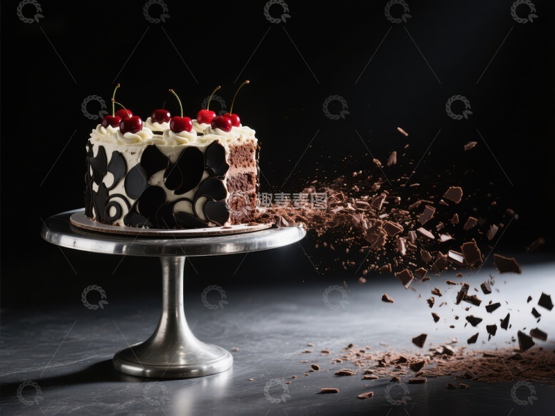 高清大图下载【趣麦麦图】巧克力蛋糕与飞溅碎片