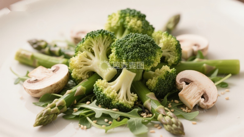 高清大图下载【趣麦麦图】西兰花芦笋菌菇沙拉