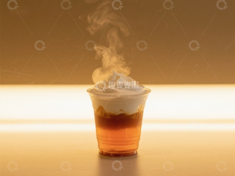 高清大图下载【趣麦麦图】热饮杯中冒烟，顶部奶油装饰