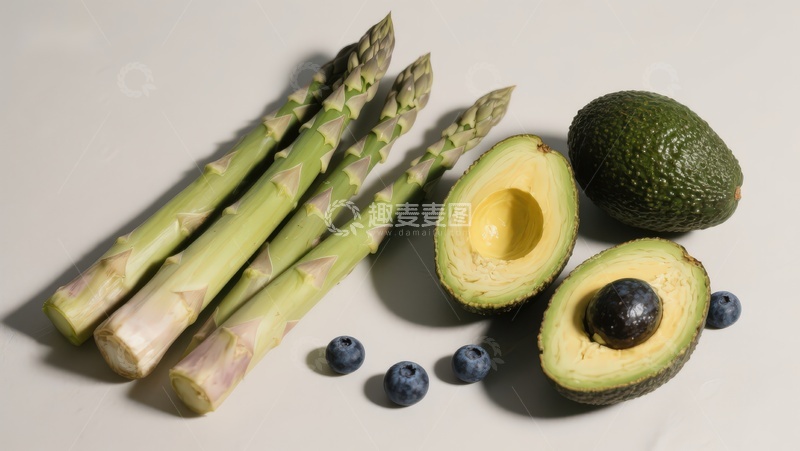 高清大图下载【趣麦麦图】芦笋牛油果蓝莓静物
