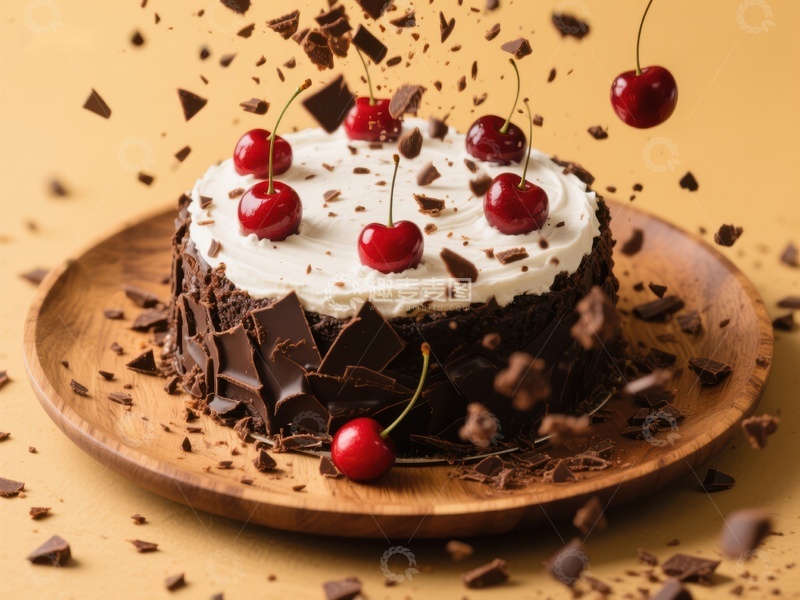 高清大图下载【趣麦麦图】巧克力樱桃蛋糕，奶油装饰