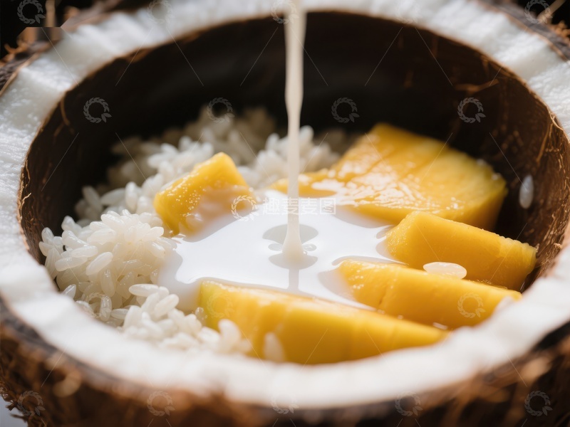 高清大图下载【趣麦麦图】椰壳中的芒果糯米饭