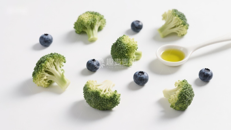 高清大图下载【趣麦麦图】西兰花蓝莓与橄榄油摆拍
