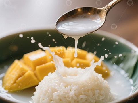 芒果糯米饭，椰奶倾泻而下