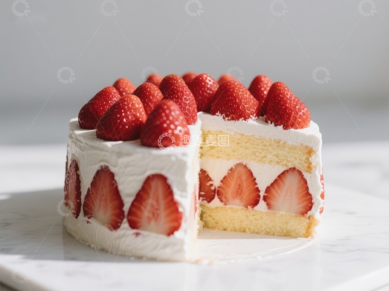 高清大图下载【趣麦麦图】草莓奶油蛋糕切片展示