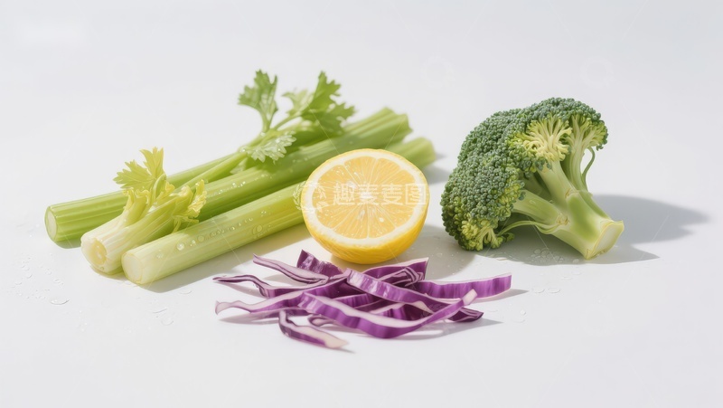 高清大图下载【趣麦麦图】新鲜蔬菜与柠檬切片