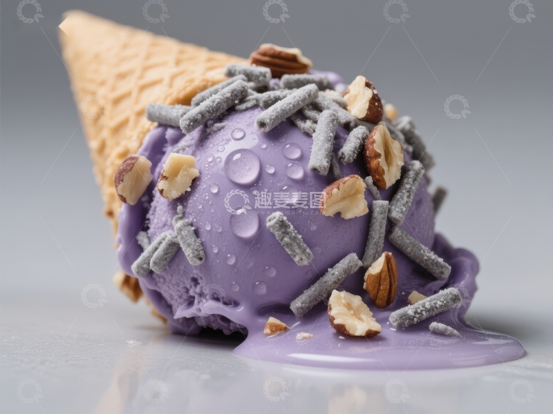 高清大图下载【趣麦麦图】紫色冰淇淋融化在甜筒中