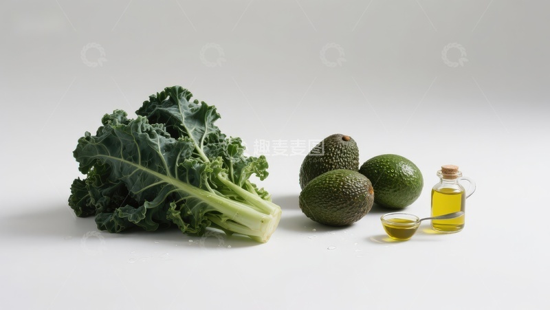 高清大图下载【趣麦麦图】羽衣甘蓝牛油果橄榄油静物
