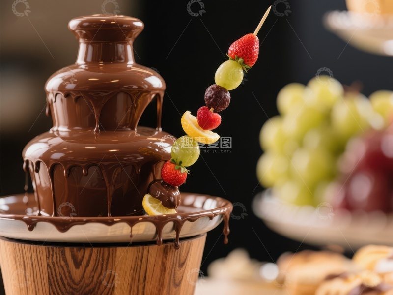 高清大图下载【趣麦麦图】巧克力喷泉与水果串