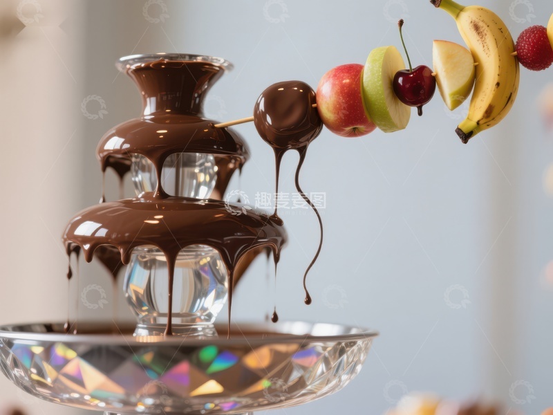 高清大图下载【趣麦麦图】巧克力喷泉与水果串