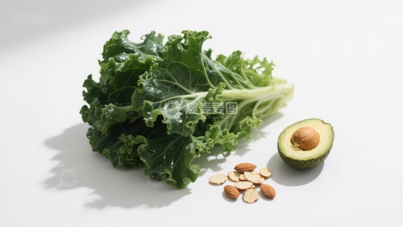 高清大图下载【趣麦麦图】羽衣甘蓝牛油果与杏仁