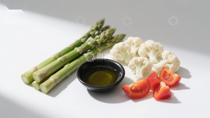 高清大图下载【趣麦麦图】新鲜蔬菜与橄榄油摆拍