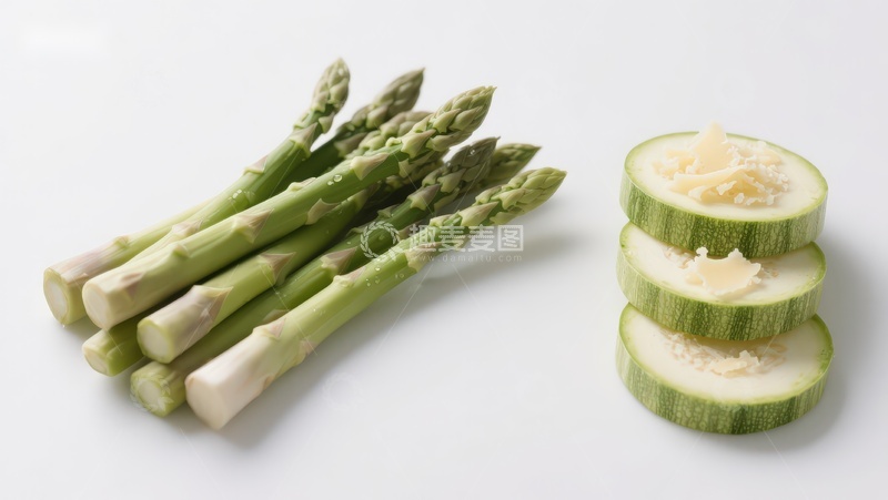 高清大图下载【趣麦麦图】芦笋与黄瓜片静物展示