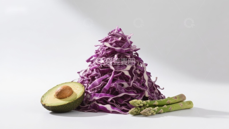 高清大图下载【趣麦麦图】紫甘蓝堆叠与牛油果芦笋