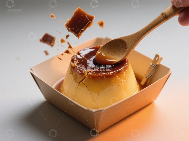 高清大图下载【趣麦麦图】勺子轻舀焦糖布丁，甜蜜瞬间