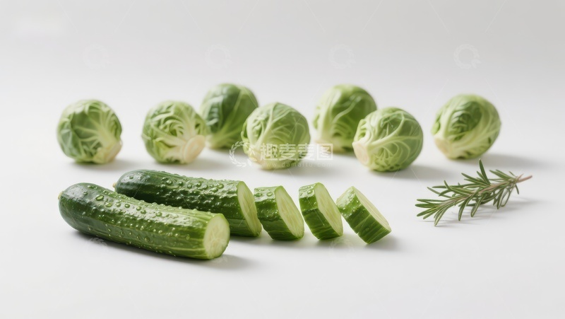 高清大图下载【趣麦麦图】黄瓜与抱子甘蓝静物摆拍
