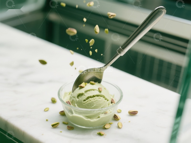 高清大图下载【趣麦麦图】 Pistachio Ice Cream with Crumbled Nuts