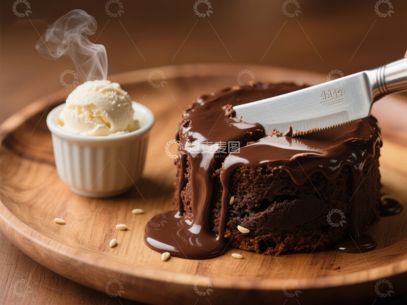 高清大图下载【趣麦麦图】浓郁巧克力蛋糕配冰淇淋