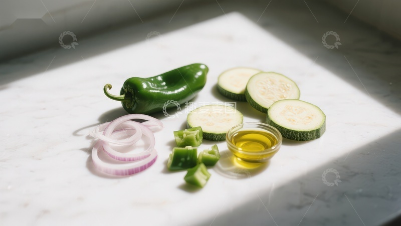 高清大图下载【趣麦麦图】切好的蔬菜与橄榄油