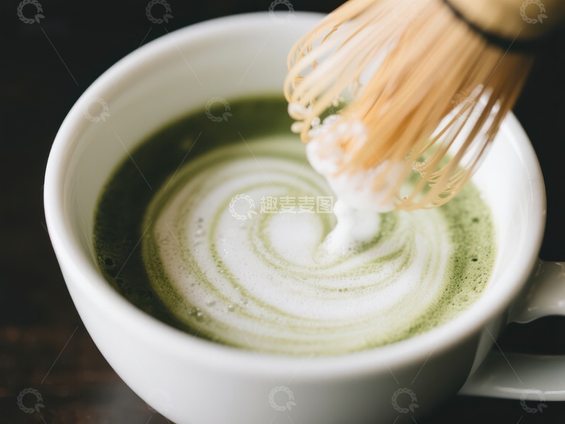 高清大图下载【趣麦麦图】抹茶搅拌，泡沫细腻