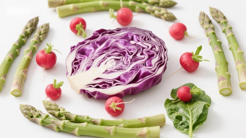 高清大图下载【趣麦麦图】紫甘蓝与芦笋红萝卜摆盘