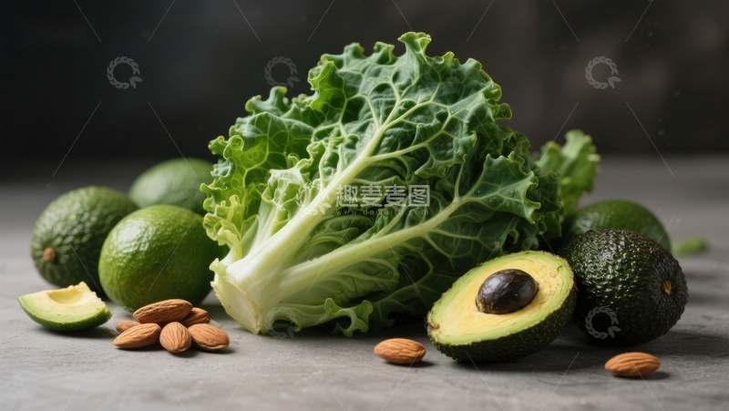 高清大图下载【趣麦麦图】新鲜蔬菜与坚果静物组合