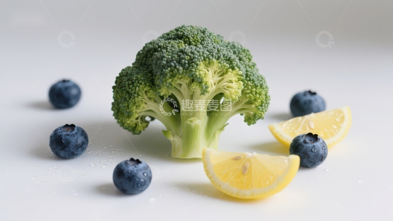 高清大图下载【趣麦麦图】西兰花蓝莓柠檬静物