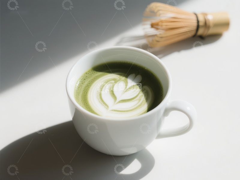 高清大图下载【趣麦麦图】抹茶拿铁与竹筅的静谧时光