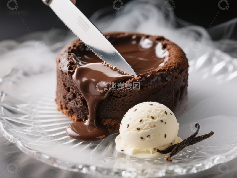 高清大图下载【趣麦麦图】巧克力熔岩蛋糕配冰淇淋