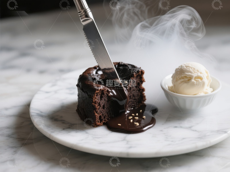 高清大图下载【趣麦麦图】热巧克力熔岩蛋糕配冰淇淋