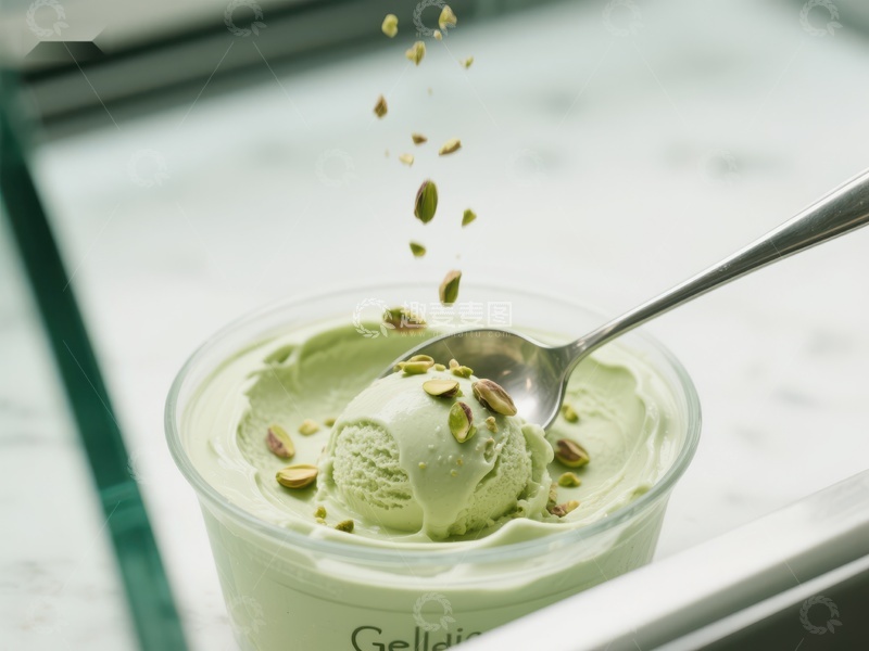 高清大图下载【趣麦麦图】抹茶冰淇淋配开心果