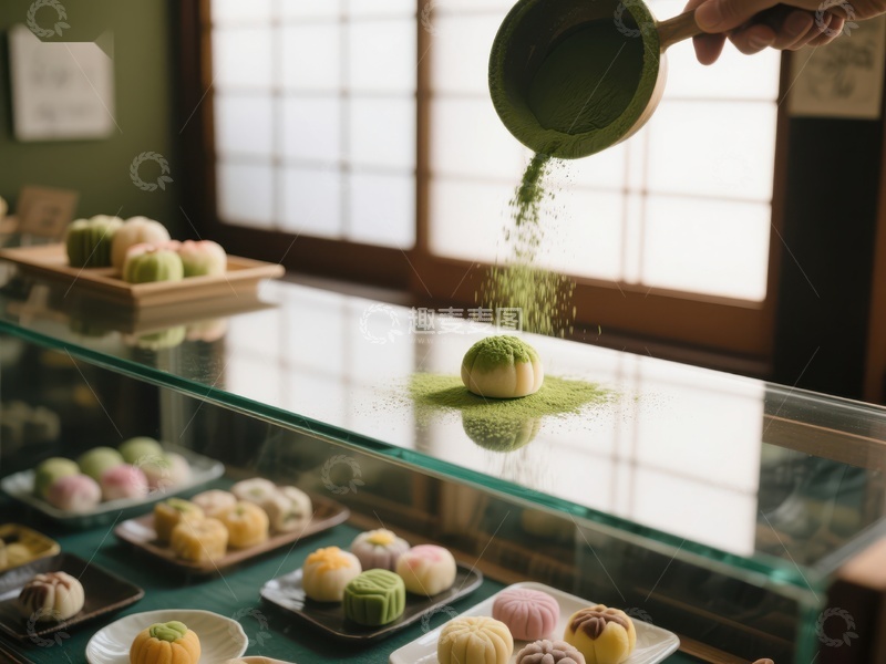 高清大图下载【趣麦麦图】-抹茶撒粉，精致点心展示