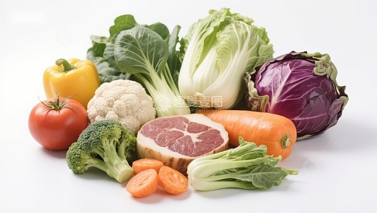 新鲜蔬菜与肉类组合展示
