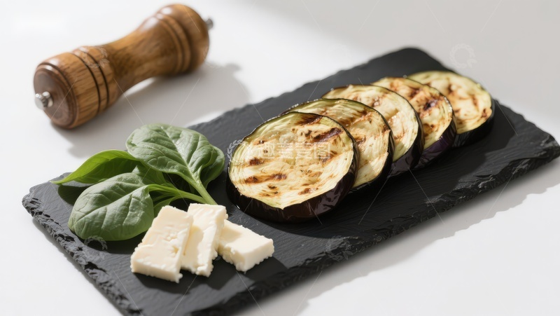 高清大图下载【趣麦麦图】烤茄子配奶酪与香草