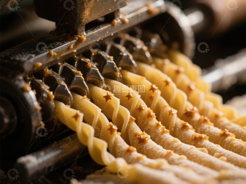 高清大图下载【趣麦麦图】机械生产螺旋状食品的特写