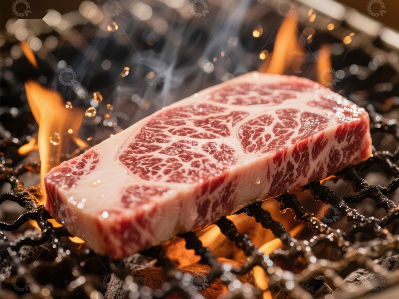 高清大图下载【趣麦麦图】-火焰上的大理石纹牛肉