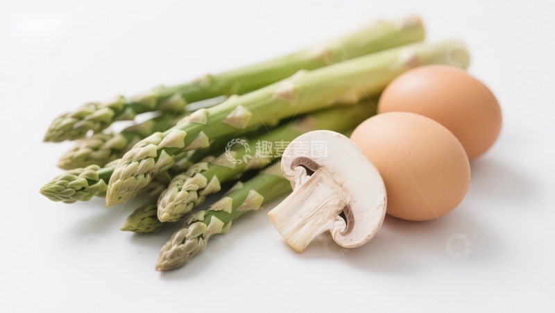 高清大图下载【趣麦麦图】芦笋鸡蛋与蘑菇静物
