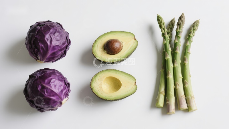 高清大图下载【趣麦麦图】紫甘蓝牛油果芦笋静物