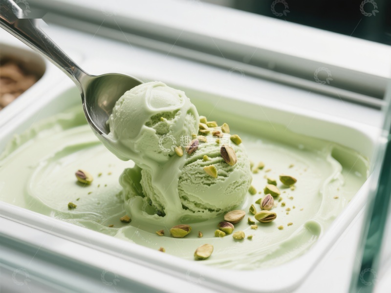 高清大图下载【趣麦麦图】抹茶冰淇淋舀起特写