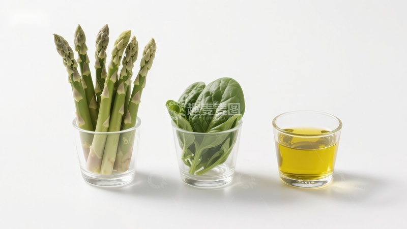 高清大图下载【趣麦麦图】芦笋菠菜橄榄油食材展示
