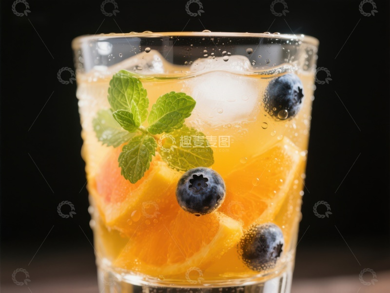 高清大图下载【趣麦麦图】清新水果冰饮，点缀蓝莓与薄荷