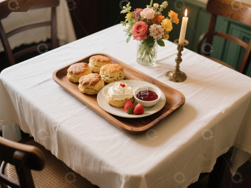 高清大图下载【趣麦麦图】精致下午茶点心与花束
