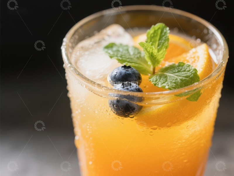高清大图下载【趣麦麦图】冰爽橙汁配蓝莓薄荷