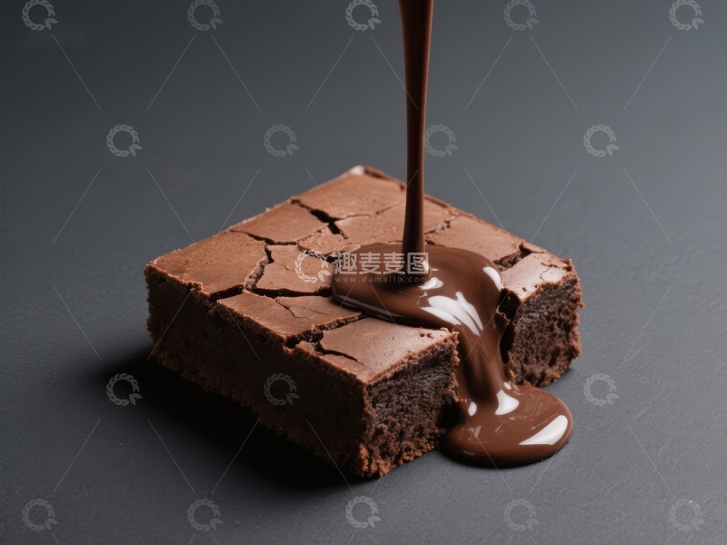 高清大图下载【趣麦麦图】巧克力酱倾泻在布朗尼蛋糕上