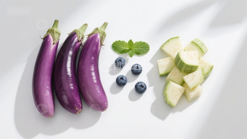 高清大图下载【趣麦麦图】茄子蓝莓与瓜块静物摆拍