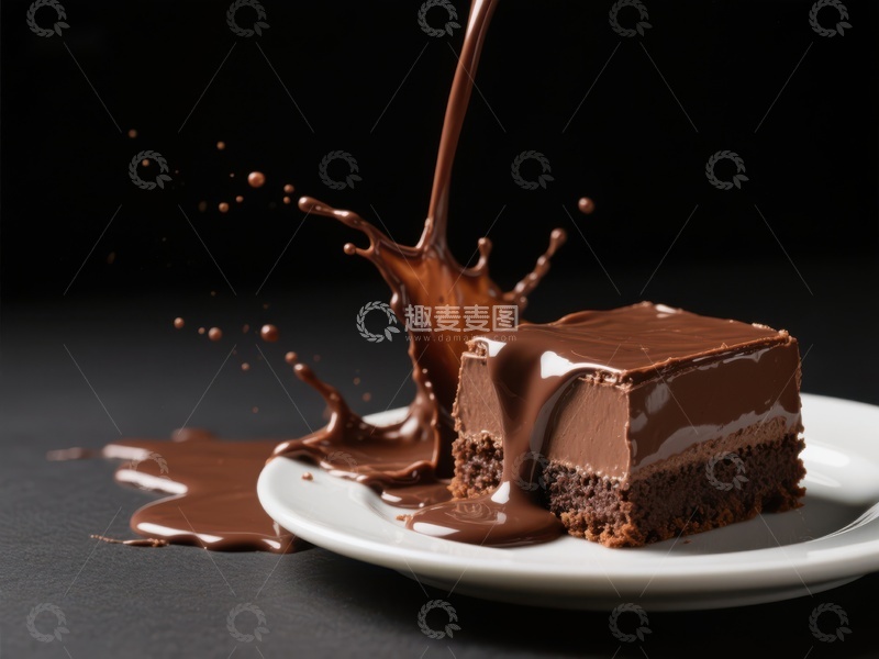 高清大图下载【趣麦麦图】巧克力蛋糕上的浓郁酱汁飞溅